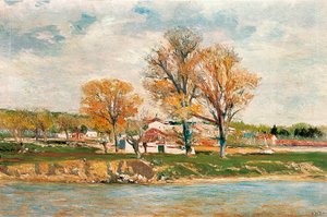 Aureliano de Beruete a Moret (1845-1912) - Břehy řeky Apples. Olej na plátně.