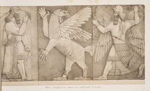 Basreliéfy u vchodu do malého chrámu (Nimroud), z Monuments of Niniveh, hospoda. 1849