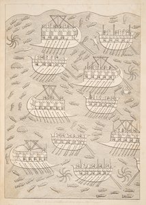 Nepřátelé Asyřanů ukrývající se na lodích (Kouyunlik), z Monuments of Niniveh, hospoda. 1849 od Austen Henry Layard