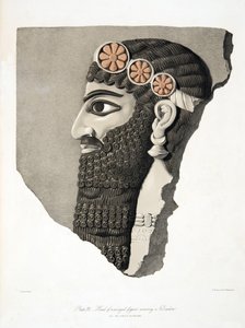 Hlava okřídlené postavy s diadémem, hospoda Monuments of Niniveh. 1849