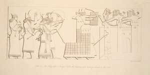 Král před obleženým hradem, beranidlo prorážející hradby, hospoda Monuments of Niniveh. 1849 od Austen Henry Layard