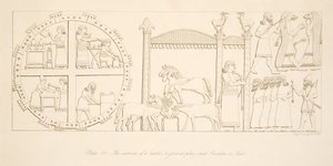 Interiér hradu (půdorys) a pavilonu nebo stanu, od Monuments of Niniveh, hospoda. 1849 od Austen Henry Layard