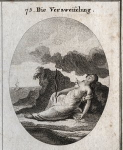 Alegorie zoufalství zobrazuje dýku v prsou a větev cyperů v ruce (strom, který kdysi zdobil hrobky). Breeze kompas je znakem poruchy myšlení. Rytina v „“ Iconologie oder Ideen aus dem Gebiete der Leidenschaft od Austrian School