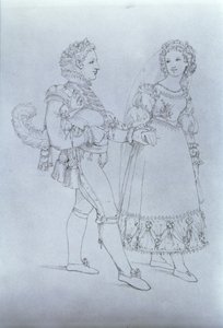 Kostýmní návrhy pro Figara a Susannu z opery „Figarova svatba“ od Wolfganga Amadea Mozarta (1756-91) (rytina) od Austrian School