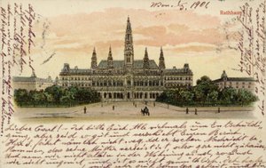 Pohlednice zobrazující radnici ve Vídni od Austrian School