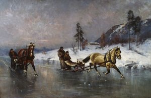 Jízda na saních na ledě (olej na plátně)