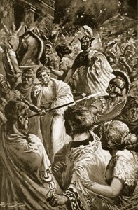 The Sack of Olynthus, 348 př.nl, ilustrace z „Hutchinsonových dějin národů“ od B. Granville (after) Baker