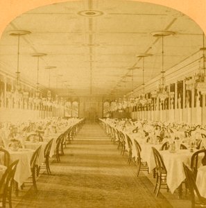 Jídelna, Grand Union Hotel, Saratoga, největší jídelna na světě, 1882.