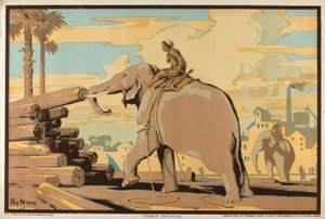 Timber Stacking, sarjasta "Burma: A Land of Rich Resources" (väri litho) od Ba Nyan