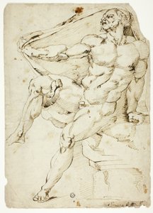 Akademický mužský akt představující Herkula s Nessovým pláštěm (recto a verso) od Baccio Bandinelli