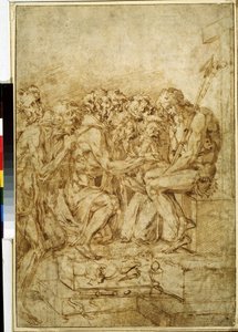 ""Kristus se symboly vášně obklopený sedmi postavami"" (Kristus se symboly vášní navštěvovaných sedmi postavami) Kresba hnědým inkoustem Baccio Bandinelli (1493-1560) Puškinovo muzeum 16. století Moskva od Baccio Bandinelli