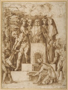 The Sacrifice of Noah (pero a hnědý inkoust na bílém papíře) od Baccio Bandinelli