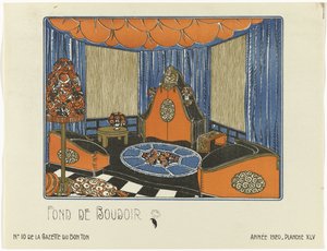Gazette du Bon Ton, 1920 - č. 10, Pl. XLV: Fond de Boudoir (název na objektu) od Bagge and Huguet