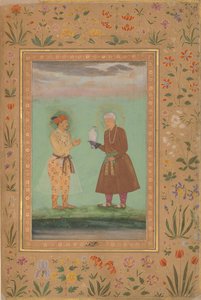 Jahangir a jeho otec, Akbar, Folio z alba Shah Jahan, verso: ca. 1630 od Balchand