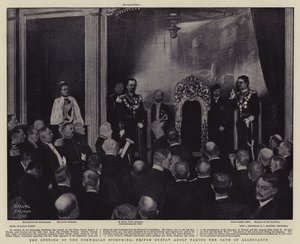 Zahájení norského zemského sněmu, princ Gustav Adolf skládá přísahu věrnosti (litografie)