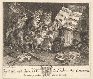 Koncert koček, podle obrazu ve sbírce vévody de Choiseul, před rokem 1771.