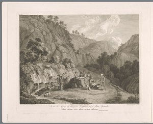 Pohled na zdroj v Monti Lucretili Vüe ​​​​de fonte bello (název na objektu) Suite de VI vues des Environs de Rome (...) (název série)