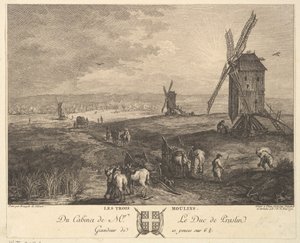 Tři větrné mlýny Les Trois Moulins podle obrazu ve sbírce vévody de P..., 1772