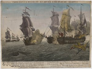 Combat Memorable entre le Pearson et Paul Jones..., kolem 1780 (rytina) od Balthasar Friedrich Leizelt