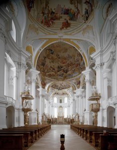 Vnitřní pohled na klášterní kostel od architekta Johanna Balthasara Neumanna (1687-1753) Neresheim, Německo