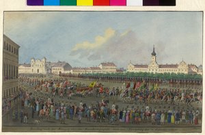 Korunovační průvod císaře Ferdinanda I. na korunovaci uherským králem 1830 (akvarel a kvaš)