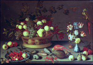 Koš hroznů a jiného ovoce od Balthasar van der Ast