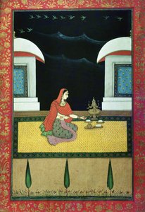 Žena sedící na koberci, 1750 (kvaš na papíře) od Bangazi Ragini