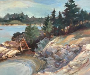 Maine Bluffs, asi 1980-95 (olej na plátně) od Barbara Cleary