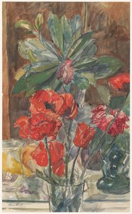 Květinová studie máků a rododendronů