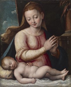 Madonna Adoring the Child, cca 1580-1600 (olej na plátně připevněno na panelu)
