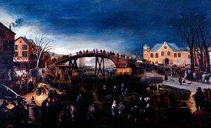 Zimní krajina s krasobruslením a hraním, cca 1640-50 (olej na panelu) od Barent (follower of) Avercamp