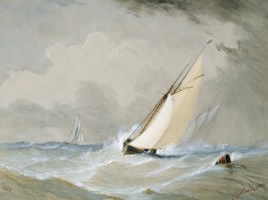 Miranda při práci z lehké lodi Weilingen v silném větru - Ostende 1880