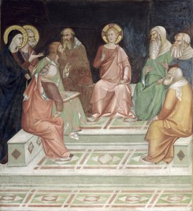 Ježíš s lékaři, ze série scén Nového zákona (freska) od Barna da Siena