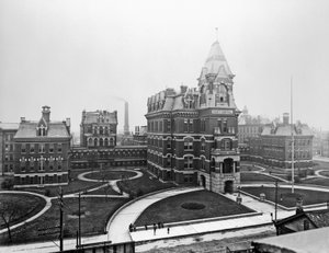 Cook County Hospital, cca 1900, Chicago, Illinois, USA, cca 1900 (černobílá fotografie)