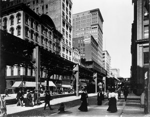 Vyvýšené tratě na Wabash Avenue, Chicago, Illinois, USA