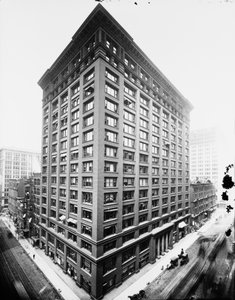 Marquette Building, Chicago, Illinois, USA, cca 1900 (černobílá fotografie)