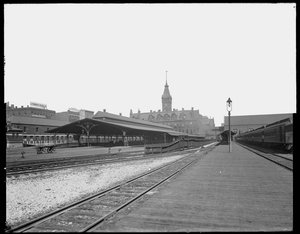 Wells Street Station, Chicago, Illinois, USA, cca 1905 (černobílá fotografie) od Barnes and Crosby