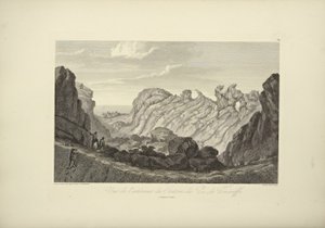 Pohled na vnitřek kráteru na vrcholu Tenerife, nakreslený Gmelinem, ilustrace z "Vues des Cordillères et Monumens des Peuples Indigènes de l"Amérique" od Alexandra von Humboldta a Aime Bonpland, 1813 od Baron Friedrich Alexander von Humboldt