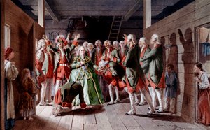 Ruská impresovna Elisabeth Iere Petrovna (1709-1762) v den svého svátku a její budoucnost na císařském trůnu, vojáci přísahají na její věrnost Tisky z Klodtu (19. století) 1883 Ermitážní muzeum, Petrohrad od Baron Mikhail Petrovich Klodt von Jurgensburg