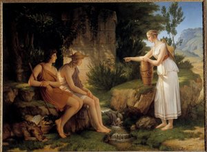 Pastýři u hrobky Amyntas Ilustrace „Idyll“ od Salomona Gessnera - Malba Pierra Narcisse (Pierre-Narcisse) Guerin (1774-1833) 1805 Ne 1,31x1,76 m od Baron Pierre Narcisse Guerin