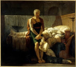 Návrat Marcuse Sexta Marcus Sextus (imaginární postava), který unikl Sylliným zákazům, nachází po návratu svou dceru v slzách poblíž své mrtvé manželky - Obraz Pierra Narcisse (Pierre-Narcisse) Guerin (1774-1833) 1799 Dim 2 ,17 x 2,43 m Paříž