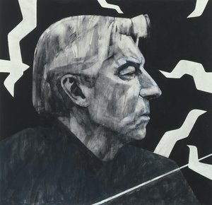 Portrét Herberta von Karajana, ilustrace pro The Sunday Times, 70. léta (kvaš na palubě)