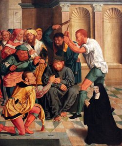 německy: Dornenkrönung Christi mit kniender Benediktinerin als Stifterin Kristus korunovaný trním s klečící benediktinkou jako dárkyní