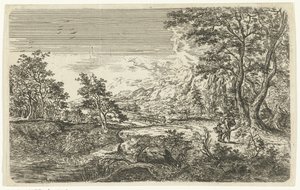 Krajina s mužem a chlapcem od Bartholomäus Ignaz Weiss (attributed to)