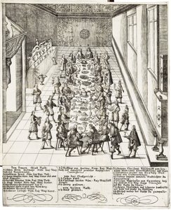 Slavnostní jídlo u příležitosti věrnostního slibu přijatého Ferdinandem IV. (1633 -1654) římským králem, uherským a českým králem 5. září 1651 ve Vídni od Bartholomäus Kilian