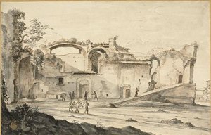 Cestovatelé před zříceninou od Bartholomeus Breenbergh
