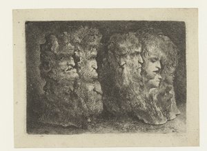 Různé hlavy mužů, zvířat a maskaronů od Bartholomeus Breenbergh