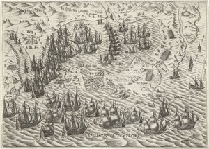 Bitva u Cádizu, 1596 od Bartholomeus Willemsz. Dolendo (attributed to)