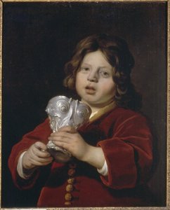 Portrét chlapce držícího stříbrný pohár na pití od Bartholomeus van der Helst