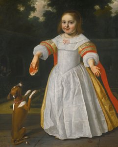 Portrét dívky s chlebem a psem od Bartholomeus van der Helst